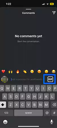 Tap on the GIF icon next to the text input field